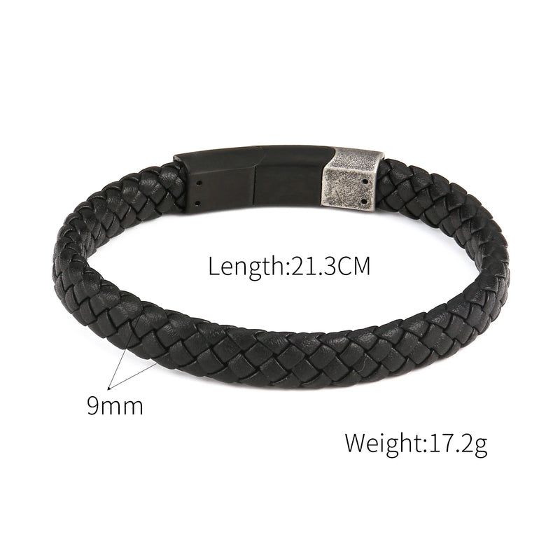 Men's Woven Leather Bracelet with Stainless Steel Clasp