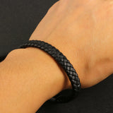 Men's Woven Leather Bracelet with Stainless Steel Clasp