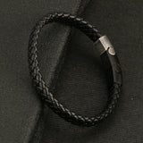 Men's Woven Leather Bracelet with Stainless Steel Clasp