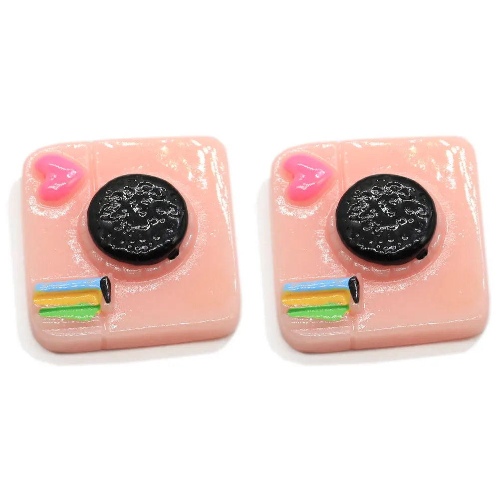 21mm Resin Pink Camera Flatback Ornament for Key Chain Decorations