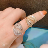 21mm Leaf Ring CZ Stone Women's Wedding Band
