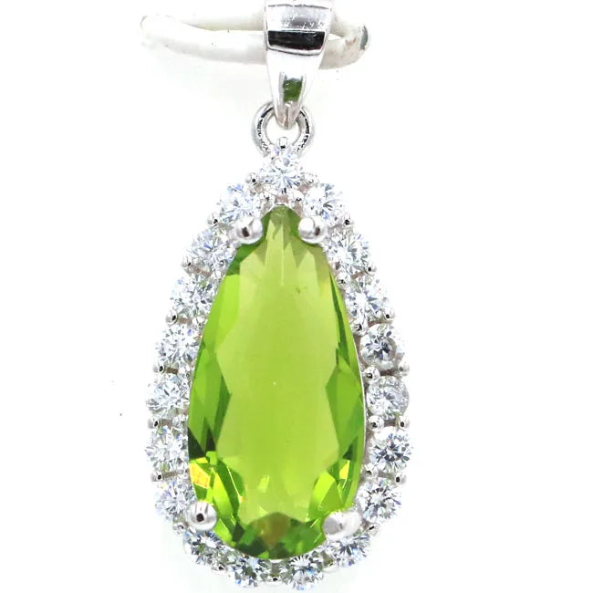 Green Peridot Amethyst CZ 925 Silver Pendant