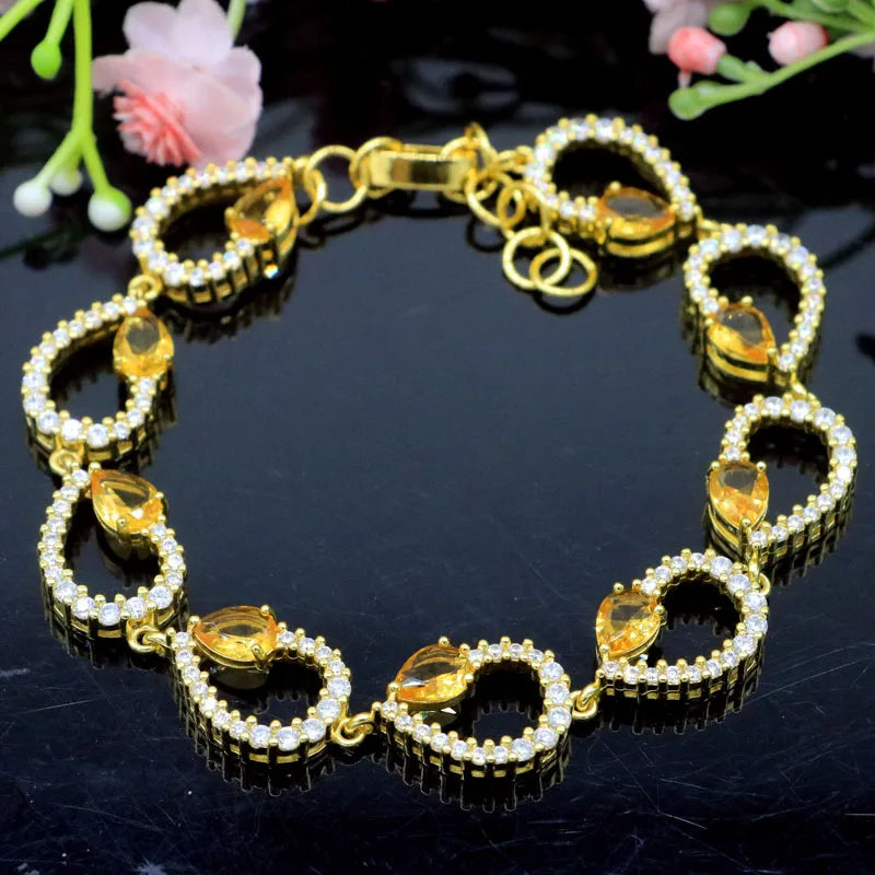 Golden Citrine CZ Wedding Bracelet 7.5-8.5in