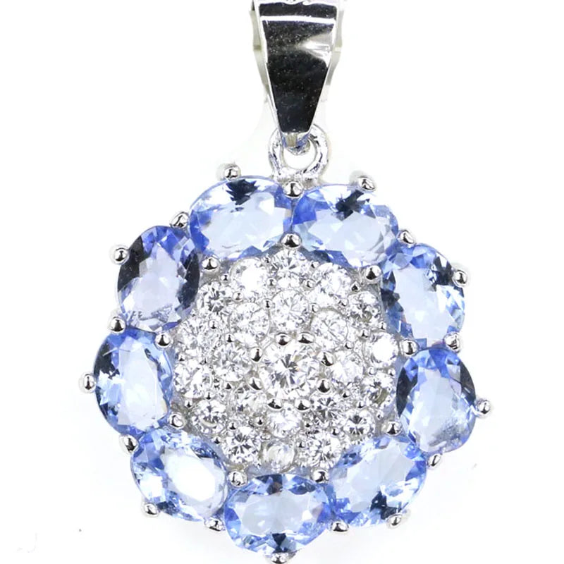 Flowers Shape Real Sapphire Created Violet Tanzanite CZ Pendant