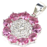 Flowers Shape Red Ruby Created Pink Tourmaline CZ 925 Sterling Silver Pendant