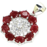 Flowers Shape Red Ruby Created Pink Tourmaline CZ 925 Sterling Silver Pendant