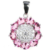 Flowers Shape Red Ruby Created Pink Tourmaline CZ 925 Sterling Silver Pendant