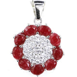 Flowers Shape Red Ruby Created Pink Tourmaline CZ 925 Sterling Silver Pendant
