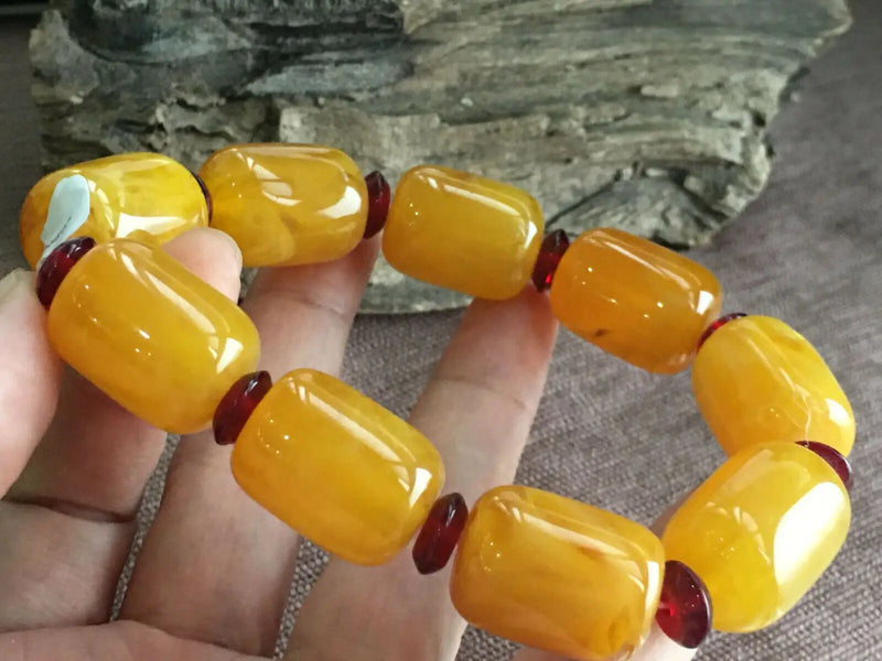 Natural Mexican Yellow Amber Beeswax Beads Bracelet 21x16.1mm