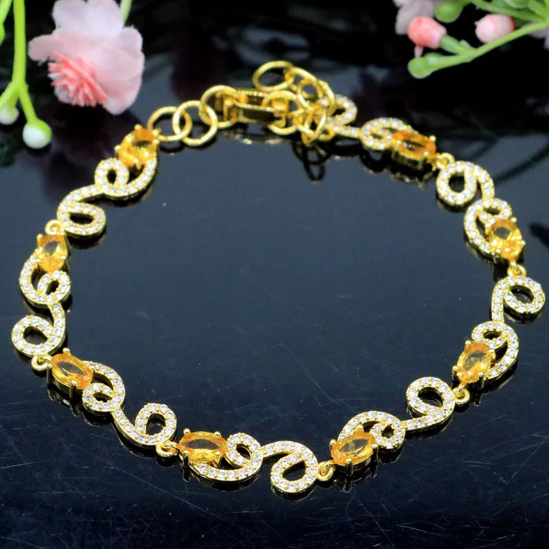 Romantic 8g Golden Citrine CZ Ladies Silver Bracelet
