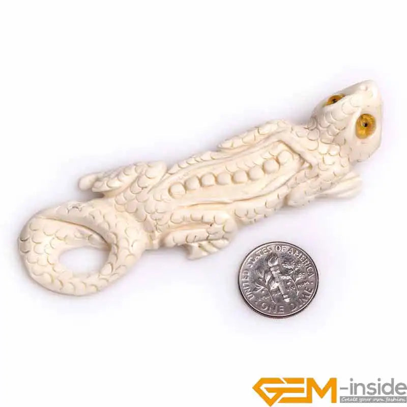 Antiqued Animal Lizard Carved Bone Beads for Jewelry 1 PCS