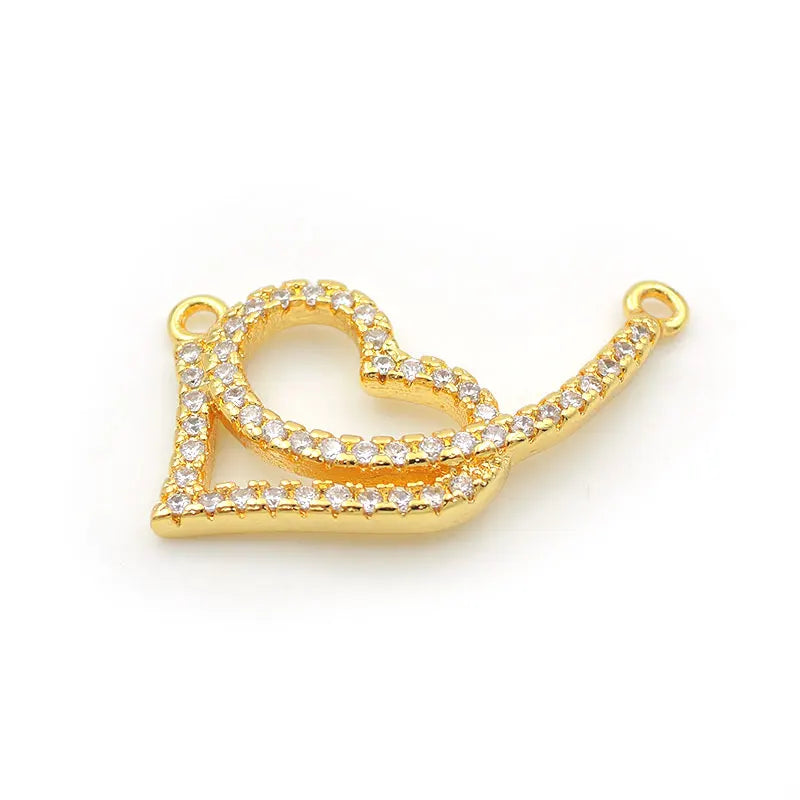 Micro Pave Clear CZ Heart Charm Double Circles Necklace Jewelry