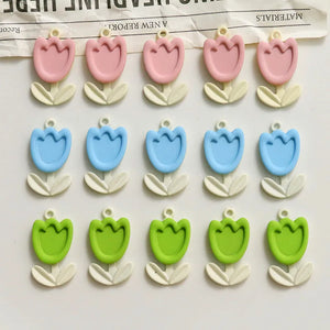 30pcs Spring Pastel Colors Resin Tulips Jewelry Necklace Pendants Earring Charms