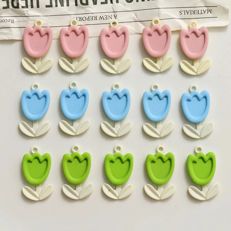 30pcs Spring Pastel Colors Resin Tulips Jewelry Necklace Pendants Earring Charms