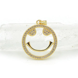 Micro Pave Clear CZ Smile Face Charm for Necklaces