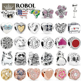 925 Silver Flag Charm Beads Engraved Women's Jewelry