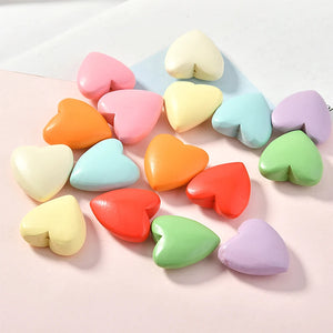 50pcs Bright Spring Colors Wood Heart Beads 22*20mm Jewelry Charms Pendant