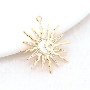 14K Brass and Zircon Sun Moon Star Charms Pendants Jewelry Making Supplies