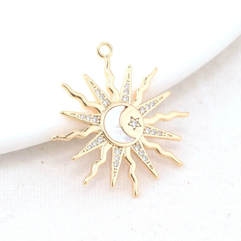 14K Brass and Zircon Sun Moon Star Charms Pendants Jewelry Making Supplies