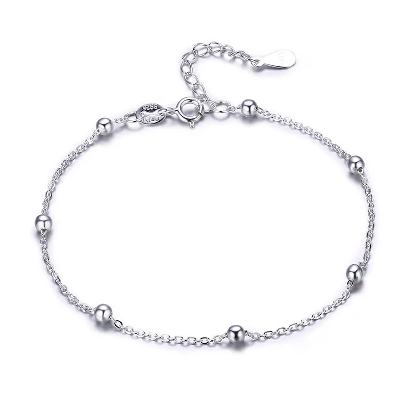 925 Sterling Silver Beaded Cross Chain Anklet Foot Jewelry Leg Bracelet
