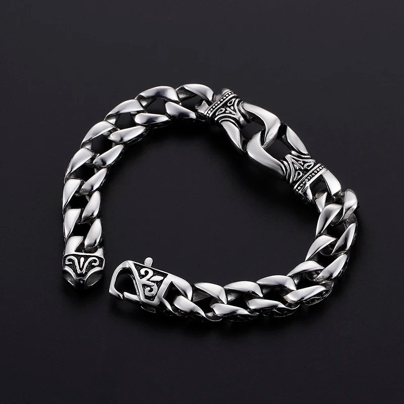 Stainless Steel Biker Link Chain Bracelet 22.5cm 15mm