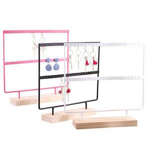 22 Holes Pink Earring Display Stand Wooden Base Jewelry Organizer