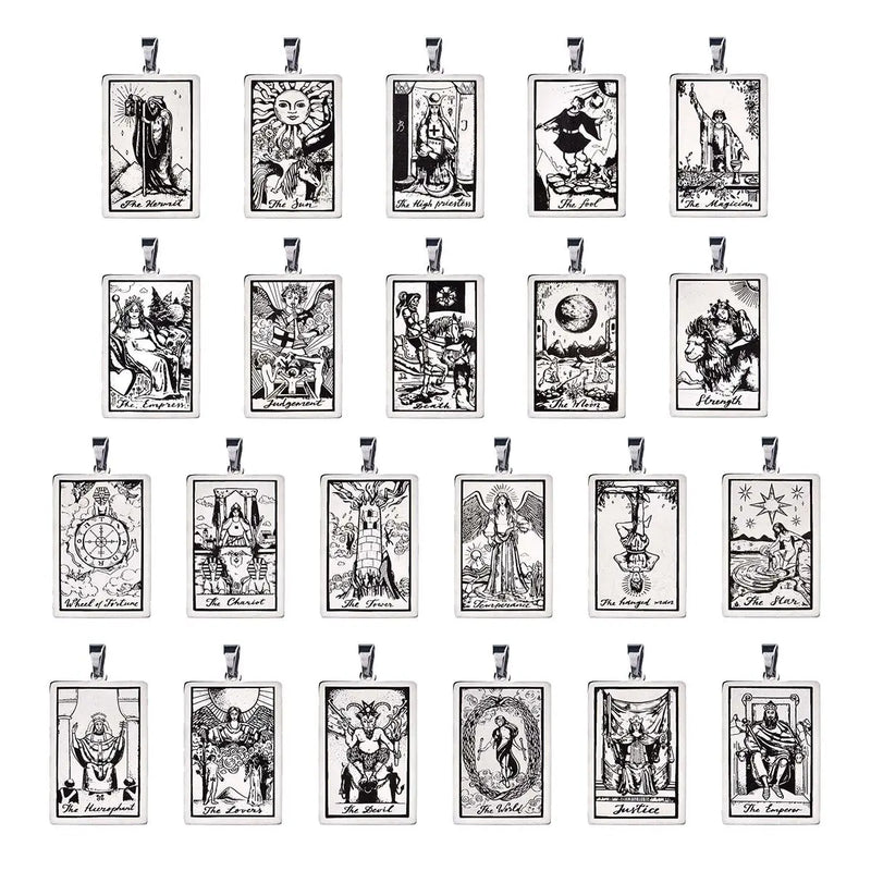 22 PCS Tarot Pendant Cards Bulk for Jewelry Astrological Moon Stainless Steel