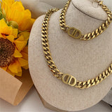 Thick Letter Double D Chain Necklace Bracelet Earrings Set