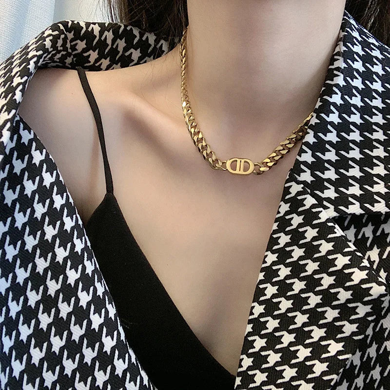 Thick Letter Double D Chain Necklace Bracelet Earrings Set