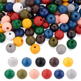 220Pcs 11 Colors Painted Natural Wood European Beads Large Hole Beads