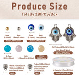 220Pcs Evil Eye Charm Bracelet Kit Natural Quartz & Lampwork Beads