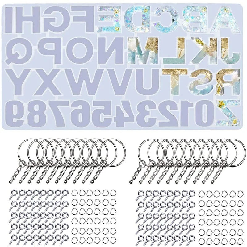 221pcs Alphabet Number Silicone Mold for Keychains Making