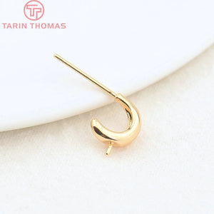 10PCS 8x8.5MM 24K Brass C Stud Earrings, DIY Jewelry Findings