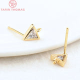 6PCS 5.5x6.5MM 24K Brass Zircon Triangle Stud Earrings DIY Jewelry Finding