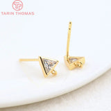 6PCS 5.5x6.5MM 24K Brass Zircon Triangle Stud Earrings DIY Jewelry Finding