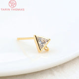 6PCS 5.5x6.5MM 24K Brass Zircon Triangle Stud Earrings DIY Jewelry Finding