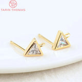 6PCS 5.5x6.5MM 24K Brass Zircon Triangle Stud Earrings DIY Jewelry Finding