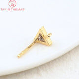 6PCS 5.5x6.5MM 24K Brass Zircon Triangle Stud Earrings DIY Jewelry Finding