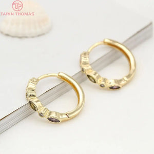 2PCS 20.8x22MM 24K Brass Zircon Round Earrings DIY Jewelry Findings