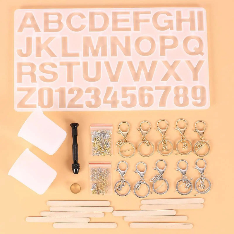 227PCS Silicone Resin Jewelry Kit, Letter Number Epoxy Stencil Pendant Key Chain