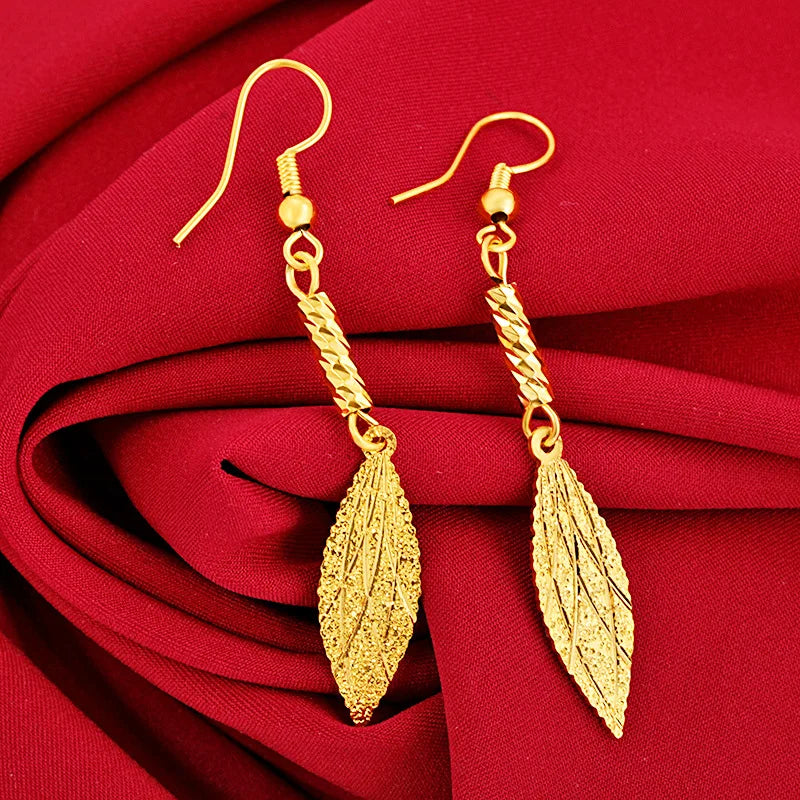 22K Yellow Leaf Drop Earring for Women