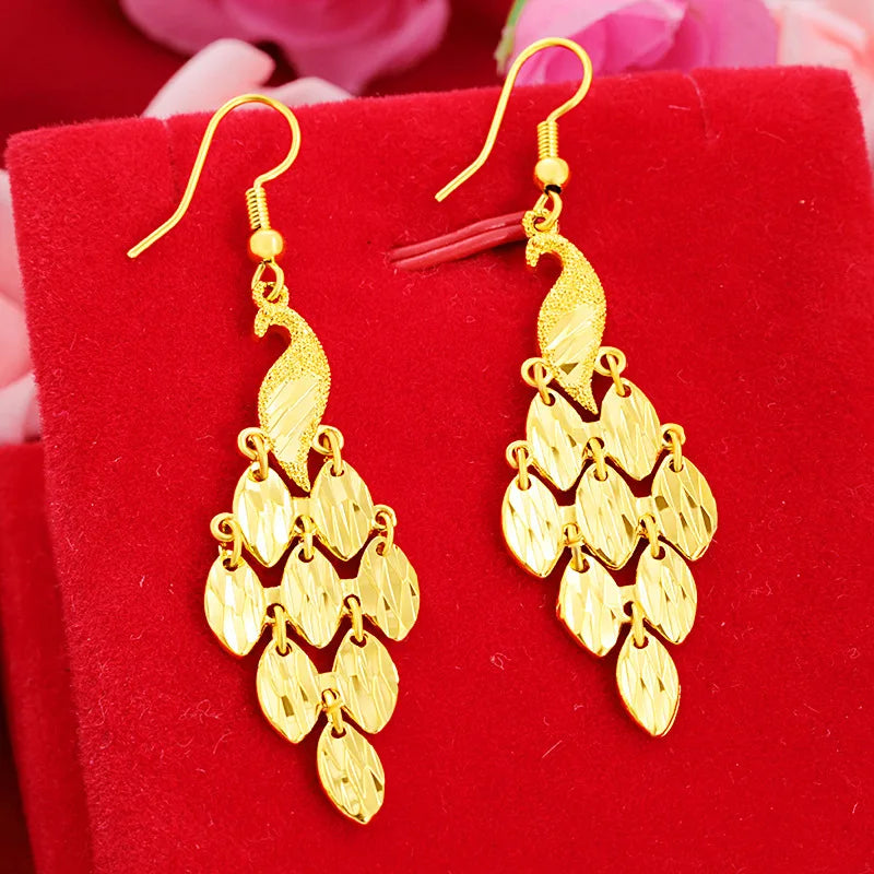22K Yellow Peacock Drop Earring Ethnic Jewelry