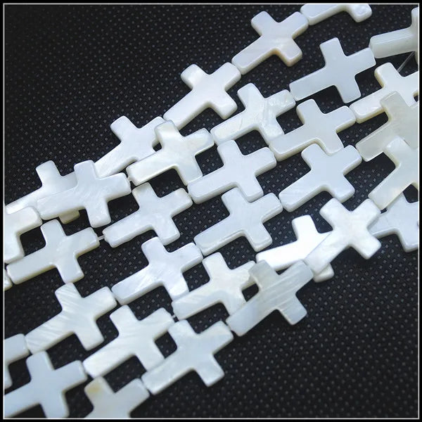 22PCS Mother of Pearl Cross Shape Beads 13x18mm DIY Jewelry Accessories