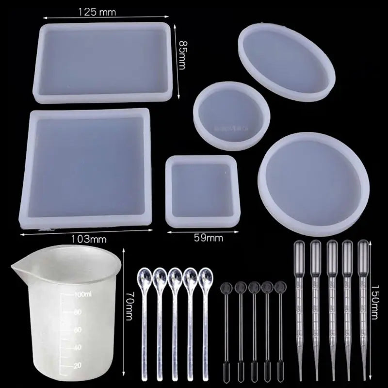 22Pcs Coaster Silicone Resin Mold Round Square Rectangle Heart Oval Molds Kit