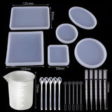 22Pcs Coaster Silicone Resin Mold Round Square Rectangle Heart Oval Molds Kit