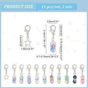 22Pcs Rainbow Beaded Crochet Stitch Marker with Lobster Clasp