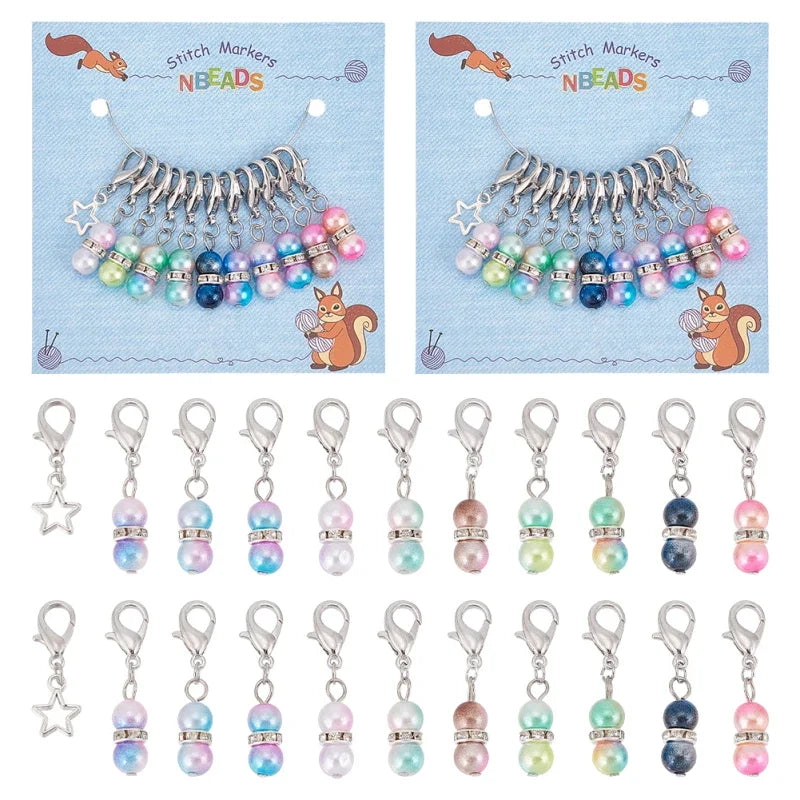 22Pcs Rainbow Beaded Crochet Stitch Marker with Lobster Clasp
