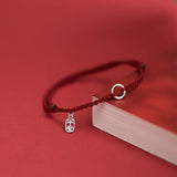 925 Silver Circle Safety Red Thread Bracelet Women