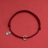 925 Silver Circle Safety Red Thread Bracelet Women