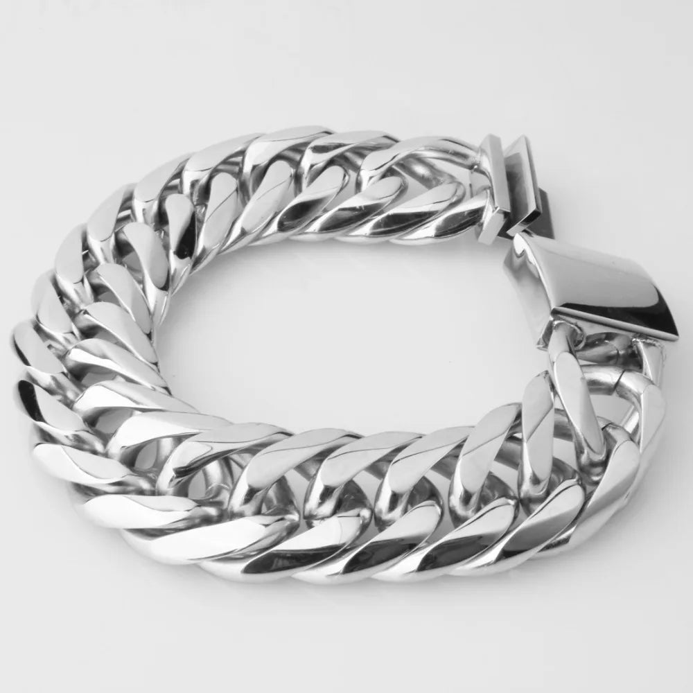 22mm Huge Stainless Steel Silver Cuban Link Chain Bracelet Vintage Men Women